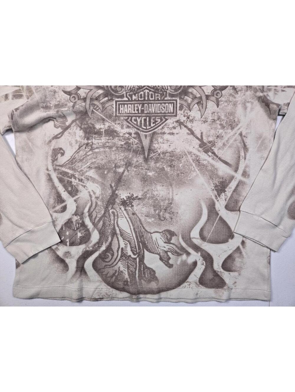 VTG Harley Davidson - Brown Flame Waffle Knit Themal Long Sleeve Shirt - Mens XL - Picture 13 of 16
